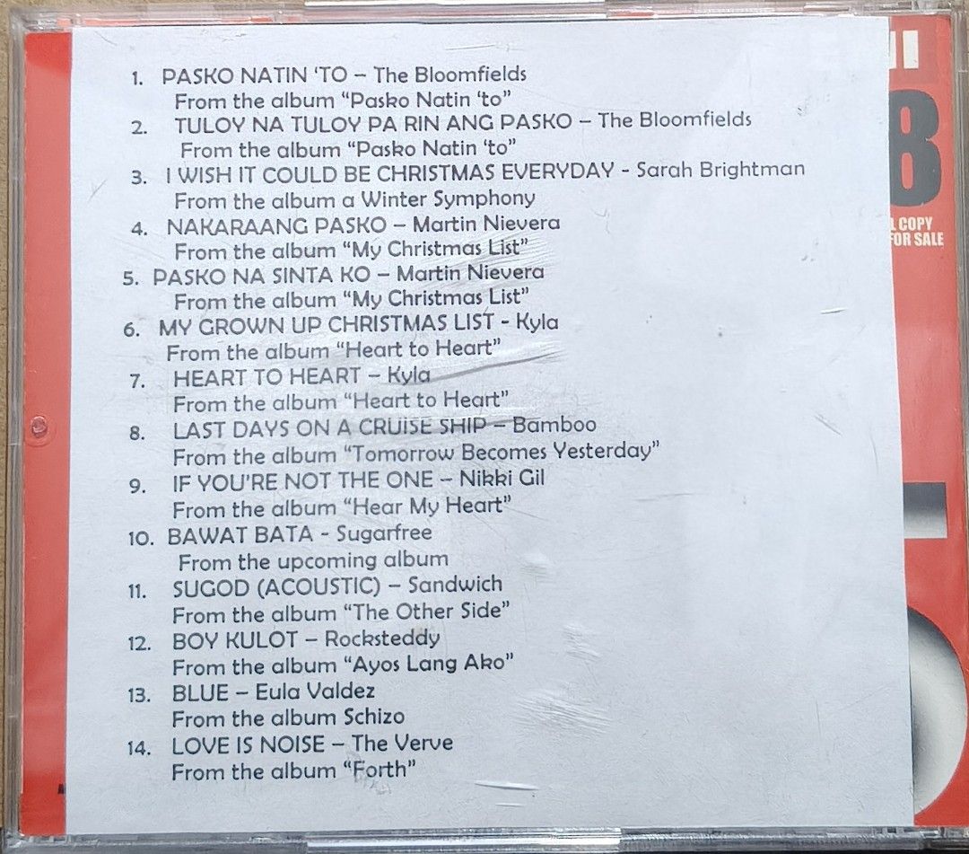 EMI Music Sampler 08 CD (Category: CDs & DVDs) located in Manila. Submitted by ruelcabrer77078 (Listing ID 1464555645, Image 3). Description: - EMI Music Sampler 08 CD - Features various artists including The Bloomfields, Martin Nievera, Kyla, and more - Promotional copy, not for sale - Ideal for collectors - Perfect for discovering new music.