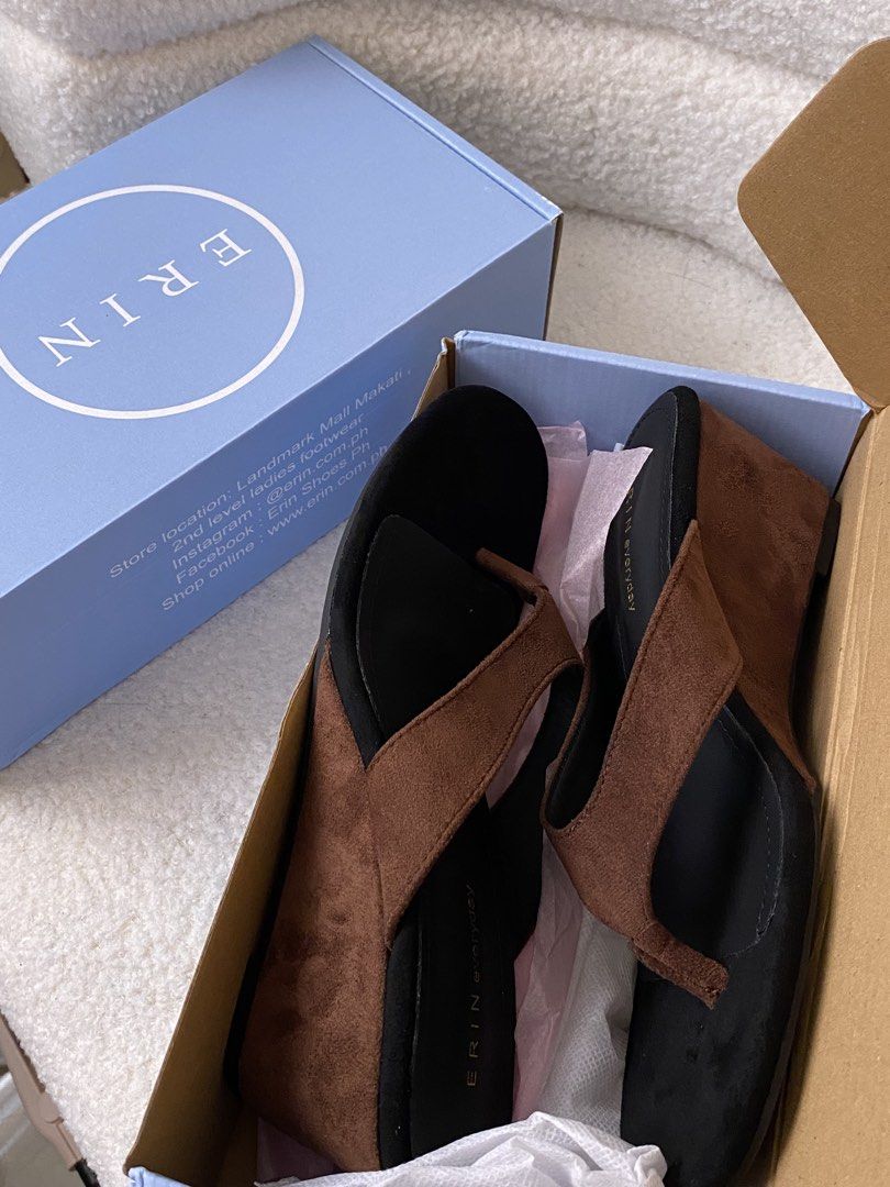 ERIN Zelga Brown Suede Wedge Sandals (Category: Wedges) located in San Fernando. Submitted by declutteringmary_ (Listing ID 1464496230, Image 1). Description: size 38 RFS: impulse buy - Brand: ERIN - Material: Brown Suede - Style: Slingback Wedge Sandals - Heel Type: Comfortable Wedge - Occasion: Perfect for everyday wear - Includes: Original ERIN box - Purchase Location: Landmark Mall Makati.