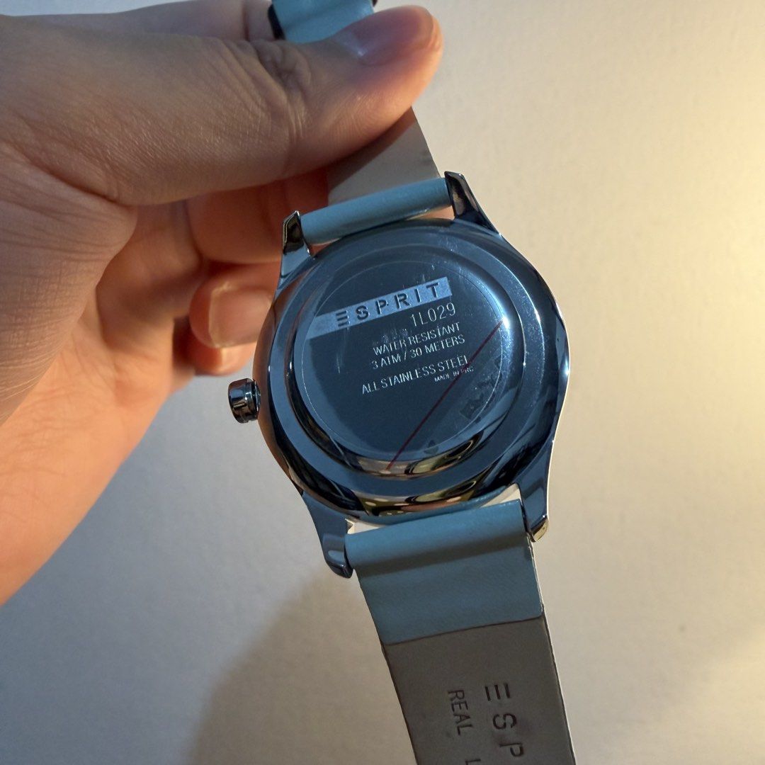 Esprit Watch Quartz Light Blue Strap (Category: Women's Watches) located in Manila. Submitted by ajdeclutter (Listing ID 1464533613, Image 3). Description: - Esprit watch with a stylish light blue strap. - Unique watch face featuring a striped design with subtle glitter accents. - Water resistant up to 30 meters (3 ATM). - Crafted with durable all stainless steel construction. - Includes original Esprit box - never been used; just in storage - ca