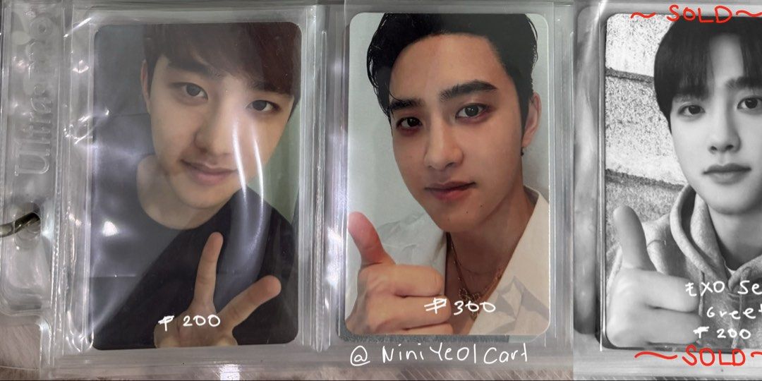 EXO Kyungsoo Photocards (Category: K-Wave Merchandise) located in Manila. Submitted by niniyeolcart (Listing ID 1461941629, Image 1). Description: ୨୧ wts lfb exo ph — onhand ୨୧ 🐧EXO Kyungsoo Photocards ꒰ა ♡ ໒꒱ PAYO ₊˚⊹♡ Prices are listed on each photocard ୨୧ Price + PF + SF ꩜ rfs: decluttering my EXO collection ✦ MOD: SDD or JNT ꕤ Loc: Manila ᡣ𐭩 Reply / DM to Claim ᯓ★ X: @NiniYeolCart.