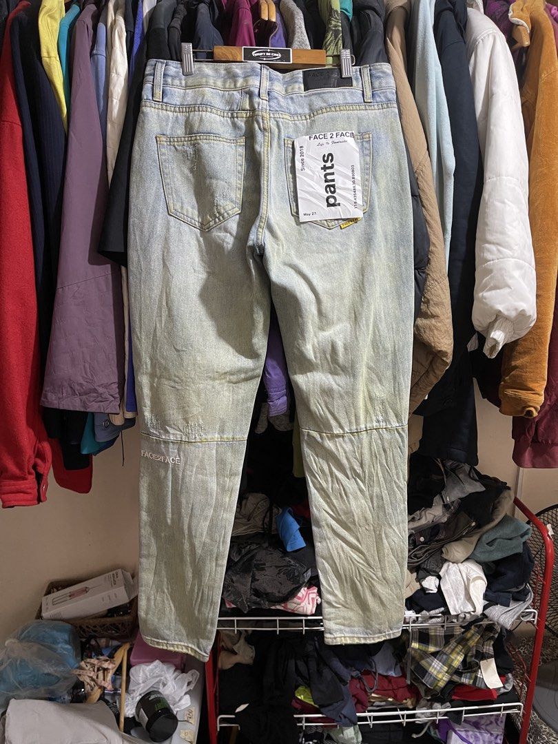 Face 2 Face light washed denim distressed jeans (Category: Jeans) located in Cabuyao City. Submitted by jeirussamson897 (Listing ID 1464458173, Image 2). Description: Face 2 Face light washed denim distressed jeans 32 waistline 41 length 6 hem bnew with hangtags 10/10 349+sf.
