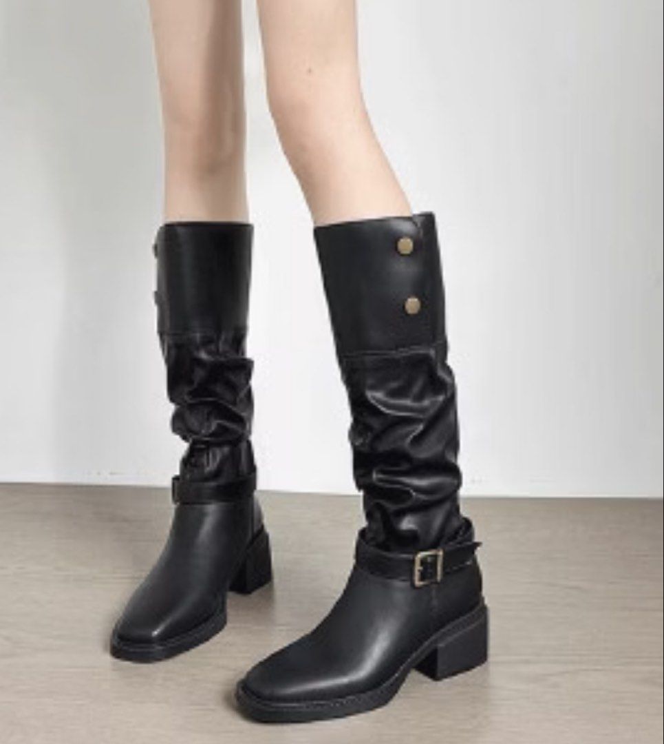 FAUX LEATHER BLACK SLOUCHY KNEE HIGH BOOTS (Category: Boots) located in Candaba. Submitted by prelovedndthrifts (Listing ID 1464360464, Image 1). Description: *used once only for an event *bought for 1,970 *size 40 nakalagay pero its only 25 cm (fits size 7-8) *super ganda!! h&m quality -will give 2 pairs of free socks for sure buyer .