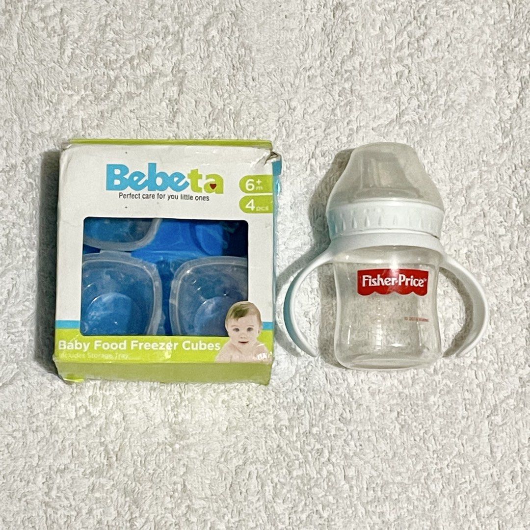 Feeding Bottle Bundle (Category: Breastfeeding & Bottle Feeding) located in Pasig City. Submitted by ela_zen15 (Listing ID 1464403168, Image 3). Description: Bundle 3 pcs Bebeta Food Storage Fisher Price Training Cup Bebeta 5 Stage Feeding System Take all for only 250 Can do lalamove sagot nyo po sf.