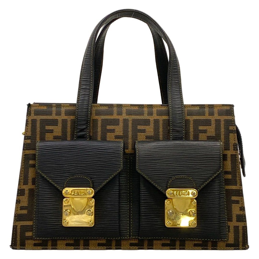 Fendi Handbag, Zucca pattern, black and brown leather (Category: Shoulder Bags) located in Las Pinas. Submitted by daisuki_japan_luxury_by_reiko (Listing ID 1464365001, Image 1). Description: brand FENDI Genre handbag Product Name Zucca pattern Size indicated none Actual size Height: Approx. 18.5 cm Width: Approx. 27 cm - 29.5 cm Depth: Approx. 12.5 cm Handle drop: Approx. 12 cm (Measurements taken at the time of photography) Total weight: Approx
