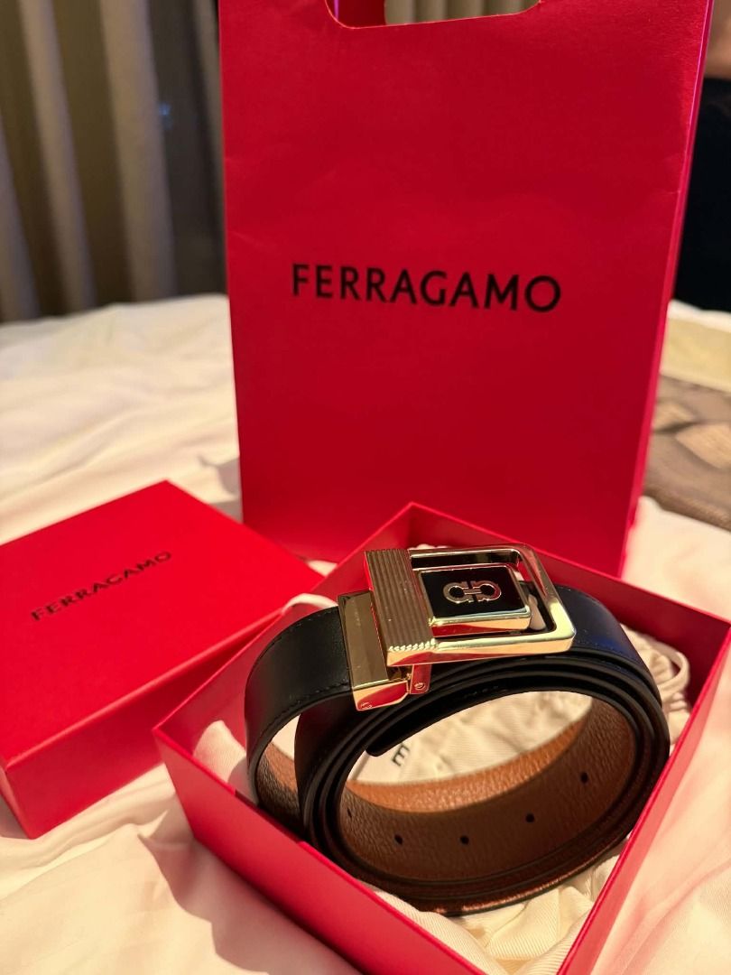 Ferragamo Reversible Gancini Belt (Category: Luxury Accessories) located in Caloocan City. Submitted by youngwolf_2ae088 (Listing ID 1464393463, Image 2). Description: Ferragamo Reversible Gancini Belt – Black/Brown Brand new, never worn. Authentic Ferragamo belt with reversible black/brown leather and signature Gancini buckle. Comes with original Ferragamo box and packaging. 💰 Original/retail price: ~₱37,500–₱39,500 📍 Available for meet-up/shi