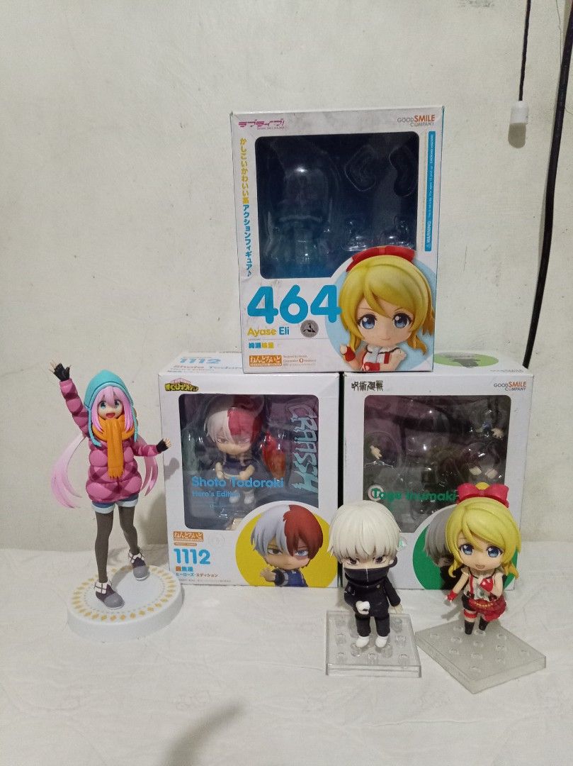Figurine & Nendoroids (Category: Action & Battle Toys) located in Rizal. Submitted by stanl3y.winds (Listing ID 1464451488, Image 1). Description: Nadeshiko Figurine w/box bib condition - ₱400 Shoto Todoroki Nendo - complete parts no missing ₱800 ❌SOLD Toge Inumaki Nendo - Complete parts no missing ₱750 issue- slight yellowing sa front box VV slight di halata. Ayase Eli Nendo - not complete, missing parts. full nendoroid, two arm part and one fac