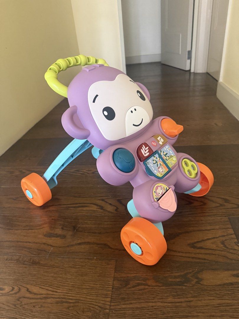 Fisher Price Monkey Learning Walker (Category: Infant Playtime) located in San Juan City. Submitted by summernightss (Listing ID 1464380435, Image 2). Description: - Fisher-Price Monkey Learning Walker - Lights up and plays music for engaging play - Assists baby in standing and cruising - Packed with interactive activities to develop motor skills - Features an easy-to-grip handle - Smooth-rolling wheels for easy movement RFS: Gifted, used once. M
