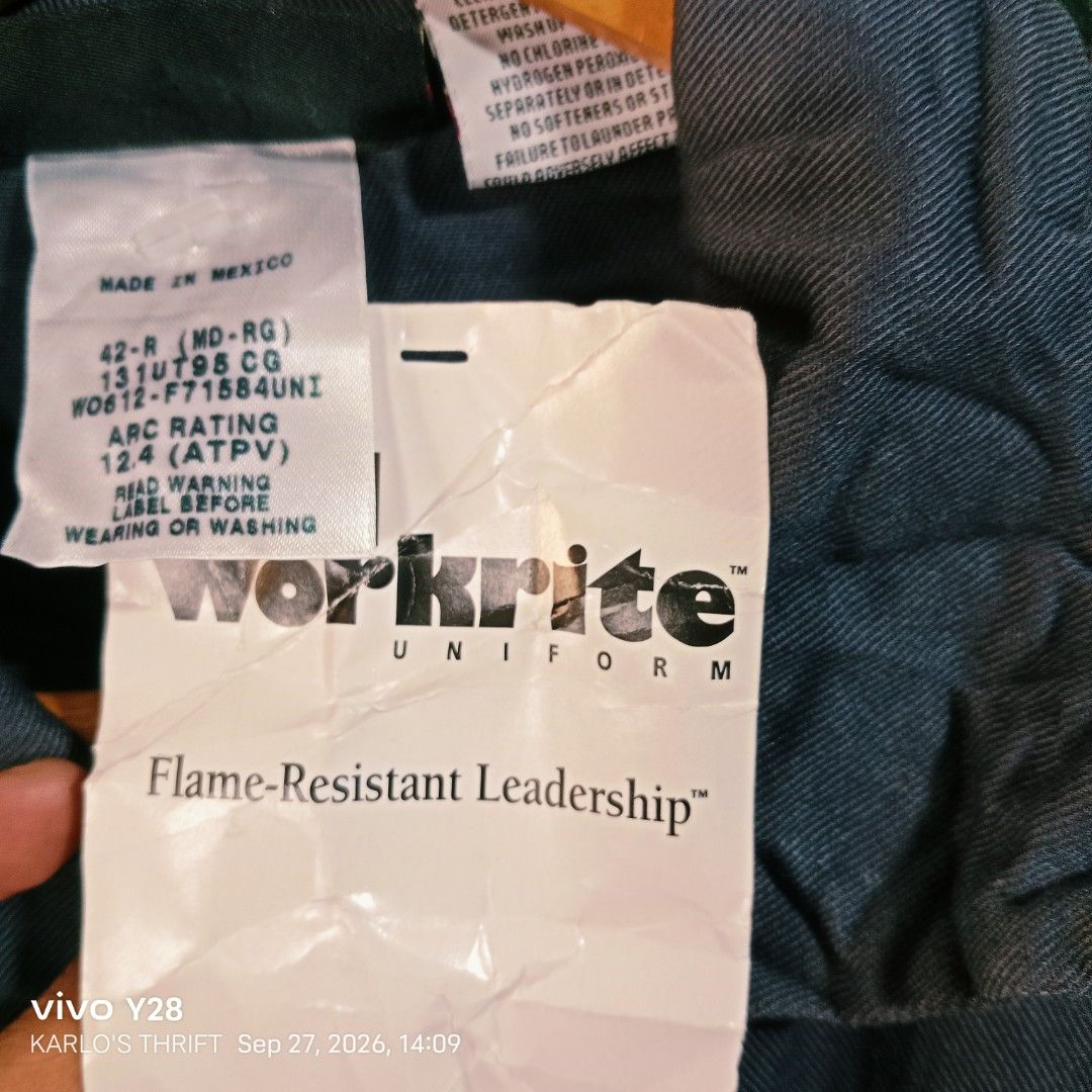 FLAME RESISTANT UTILITY COVERALL (Category: Coats, Jackets and Outerwear) located in Davao. Submitted by karlosthriftshop (Listing ID 1464411178, Image 1). Description: ₱850 FREE SHIPPING THRU J &T ASSORTED FLAME RESISTANT UTILITY COVERALL SIZE: MEDIUM TO XL USED,IN VERY GOOD CONDITION X COD/COP PAYMENT 1ST MOP:GCASH DM FOR MORE INQUIRIES.