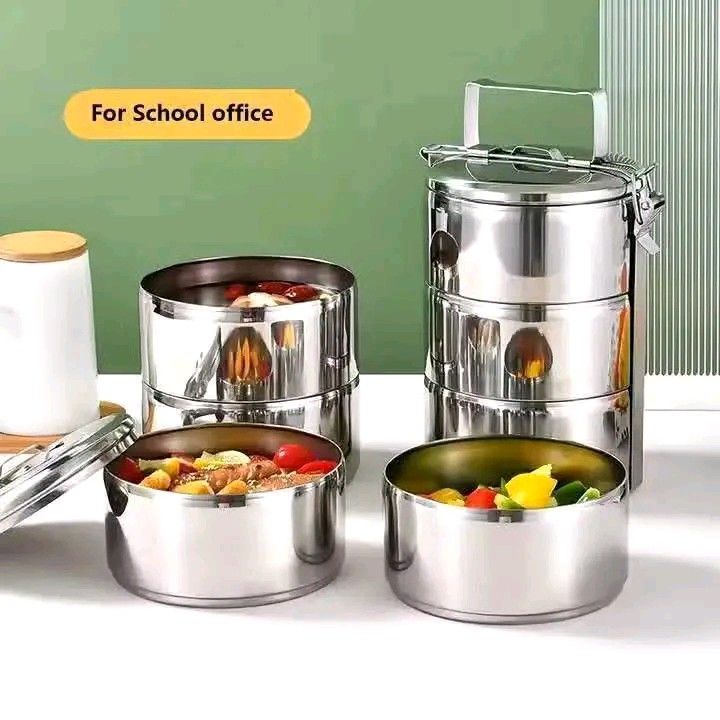 food storage stainless (Category: Food Organization & Storage) located in Manila. Submitted by asstditems (Listing ID 1464363993, Image 3). Description: Food Carrier Stainless Steel 💖 :550(5Lyr) 450 (4Lyr) 400 (3Lyr).