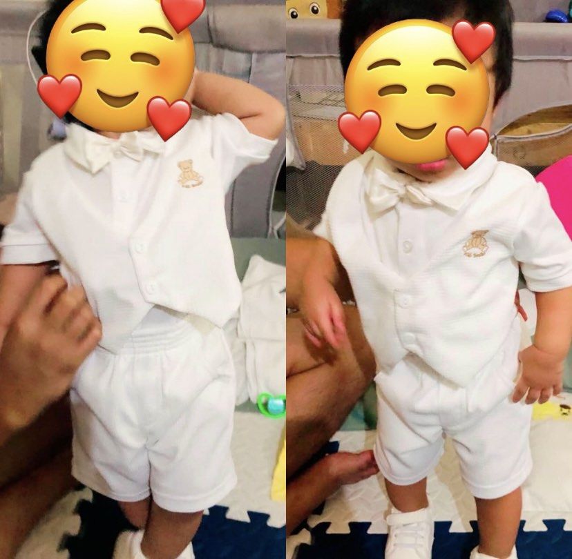 For Christening/Binyag (Category: Babies & Kids Fashion) located in Taguig. Submitted by citytrendsph (Listing ID 1464403658, Image 1). Description: - Perfect for christenings/binyag - 8mos to 1yr old - Adorable white formal outfit for baby boys. - Short-sleeved shirt with attached bowtie and vest detail. - Matching shorts with comfortable elastic waistband. - Cute bear embroidery on the shirt. - wDesigned for comfort for your little one..