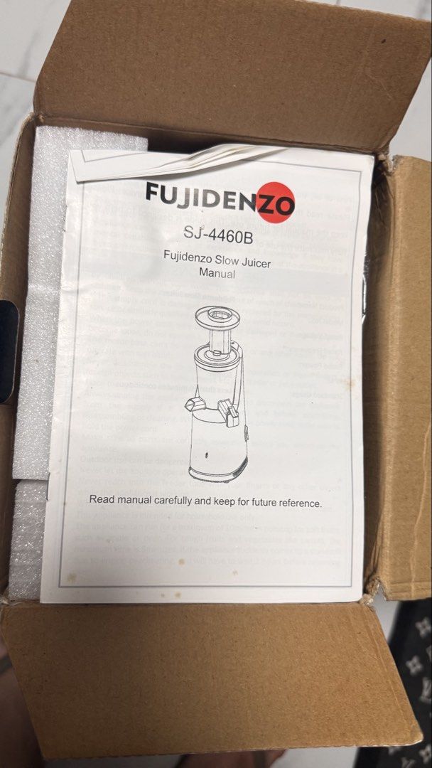 Fujidenzo Fit&Go Slow Juicer (Category: Other Kitchenware & Tableware) located in Pasig City. Submitted by sdpii (Listing ID 1464375801, Image 3). Description: Details: • Fujidenzo Fit & Go Slow Juicer • Model: SJ-4460B • 150W | 60RPM • Stainless steel filter • 700ml juice collector • 550ml pulp collector • Anti-drip feature • Reverse function • Anti-slip rubber feet • Black • Dimensions: 49 × 16 × 20 cm • Box included — please see photos for act