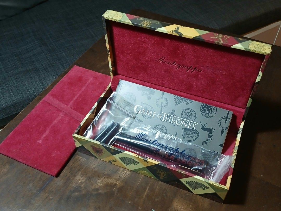 Game of Thrones Fountain Pen (Category: Luxury Accessories) located in Manila. Submitted by bennyald (Listing ID 1464470964, Image 2). Description: Montegrappa Game of Thrones Targaryen fountain pen. Brass body, broad nib. Dragon details on clip and finial..