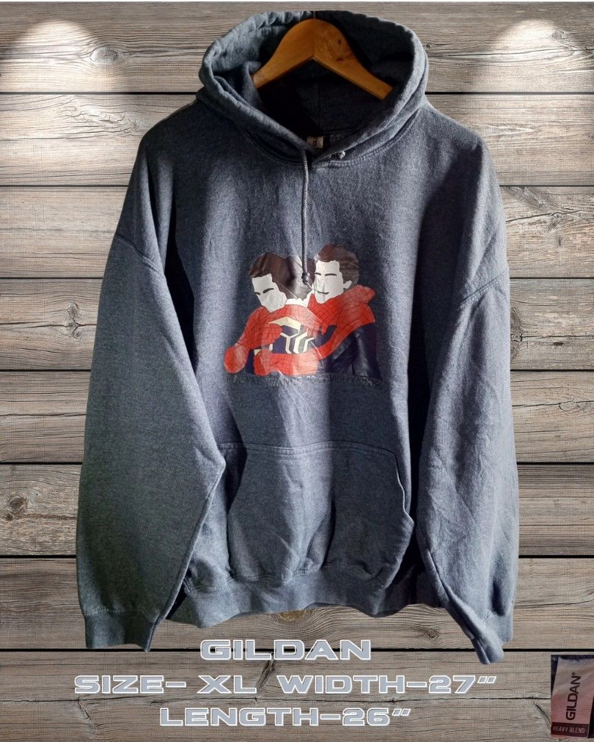 GILDAN HEAVY BLEND HOODIE (Category: Hoodies) located in Taytay. Submitted by ThriftRacks (Listing ID 1464407633, Image 1). Description: Preloved/Thrifted from ukay bale Gildan Hoodie with spiderman design Size XL on tag MOD-J&T Express/Lalamove SF shoulder by the buyer Meet up Sanjuan Elem. School Floodway Taytay Rizal only. Payment First Mode of payment-Maya/Gotyme.