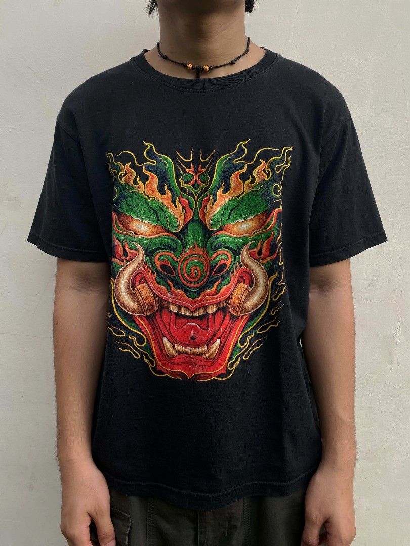 Graphic Dragon Thai Tee Shirt (Category: Tshirts & Polo Shirts ) located in Marikina City. Submitted by mar_tthrift (Listing ID 1464471859, Image 3). Description: Measurements: ‎Size: Large ‎Width: 22 inches ‎Length: 25.5 inches ‎ ‎Description: ‎Great condition / Minor cracked prints & Minor stains issue. Color may vary due to lighting. ‎DM for more details / Strictly No deleting comments..