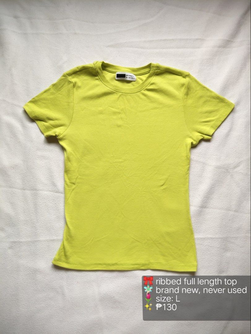 Green Ribbed Full Length Top (Category: Shirts) located in Caloocan City. Submitted by angelinee123 (Listing ID 1464424035, Image 1). Description: - Ribbed full length top - Size: L - Color: Yellowish green - Condition: Never worn - Style: Great basic piece, can be dressed up or down.