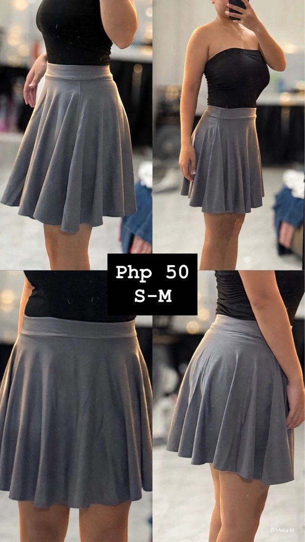 Grey Flared Skirt S-M (Category: Skirts) located in Makati City. Submitted by mrnlsmrtnz (Listing ID 1464384695, Image 1). Description: Grey flared skirt, size S-M. Flowy fabric with a nice drape. Perfect for casual or dressed-up looks. Easy to style! Php 50..