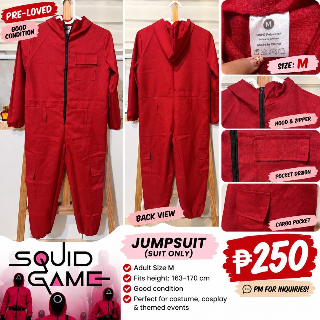 Halloween costume Squid game (Category: Announcements) located in Taguig. Submitted by 24evejyc (Listing ID 1464480232, Image 1). Description: ❤️ Red Squid Game Jumpsuit ✨ Pre-loved | Good condition ❤️ Size M (163–170 cm) → around 13–16 years old / teens * ❤️ Size L (170–175 cm) → around 15–18+ years old / teens to adult 👕 Suit/Jumpsuit only 💰 ₱250 each 📩 PM for inquiries!.