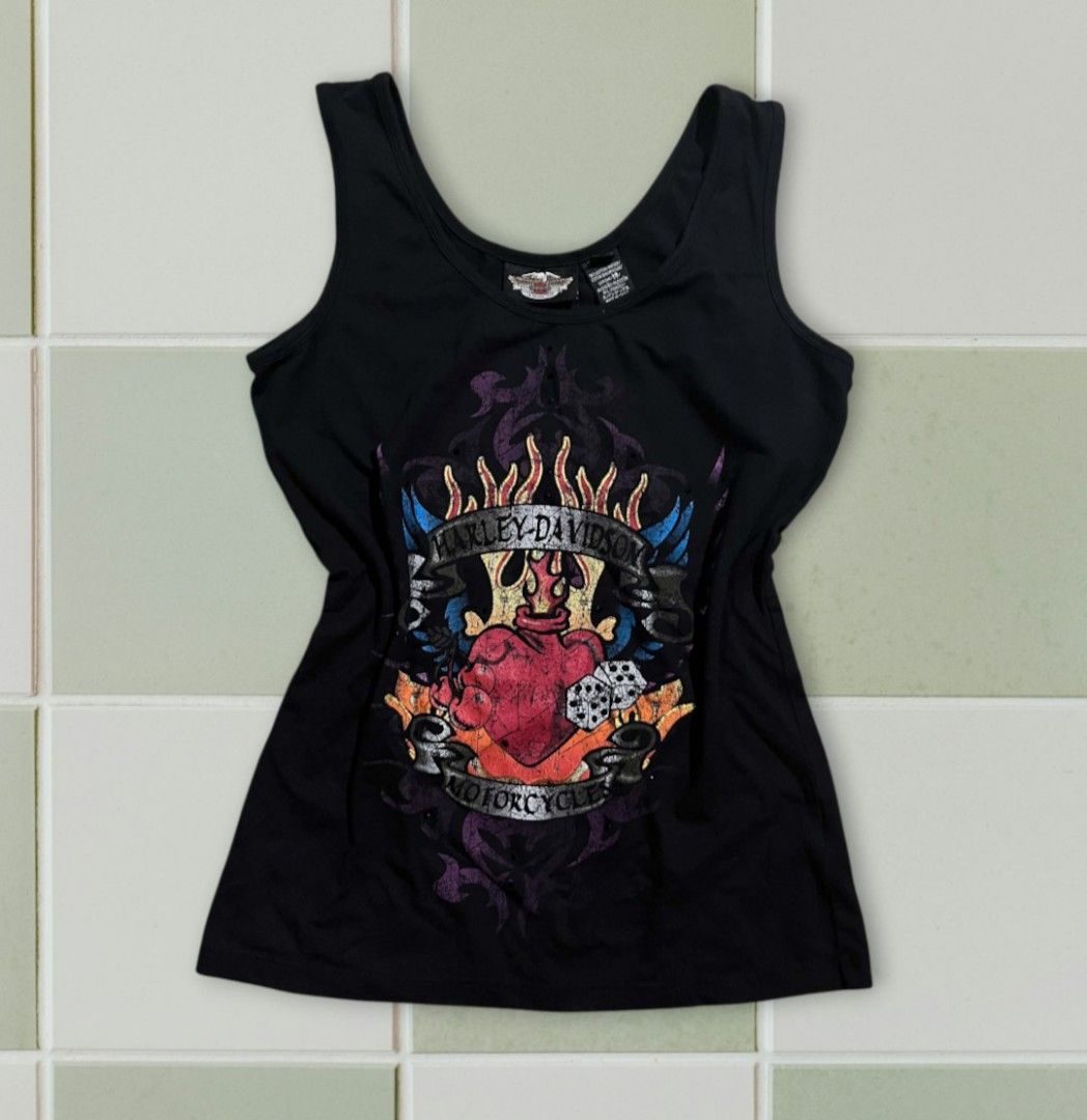 Harley Davidson Tank Top y2k (Category: Sleeveless) located in Tayabas. Submitted by sickfinds (Listing ID 1464378980, Image 1). Description: Harley Davidson Tank Top y2k womens Medium to Large Have Black Rhinestones on chest Excellent Condition Needwash.
