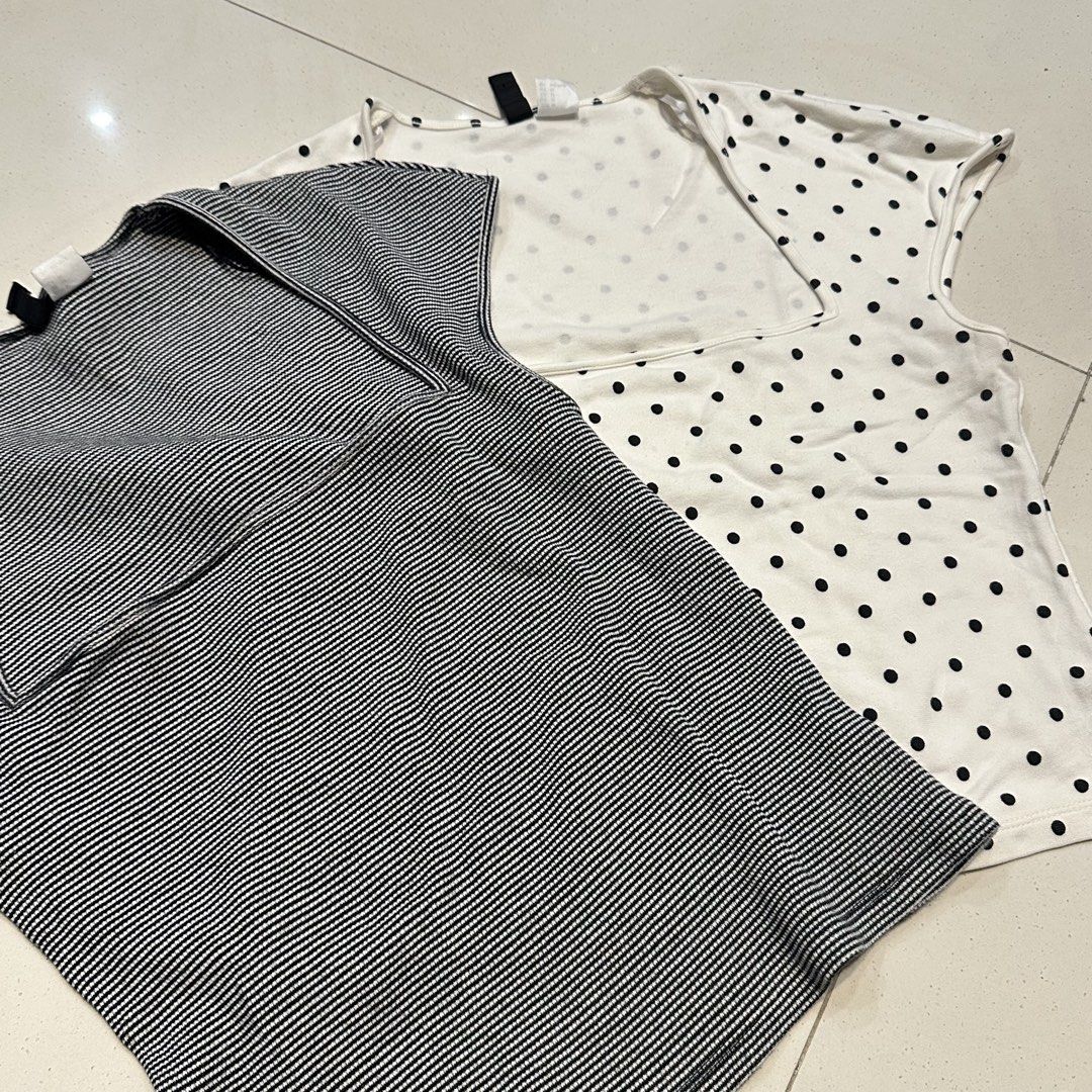 H&M Cap-Sleeved Crop Top (Category: Blouses) located in Manila. Submitted by filoved__ (Listing ID 1464440539, Image 1). Description: - Square neckline, cropped fit - Comes in Stripes and Polka Dots (can be bought individually) - Size M - Very high quality!! No flaws - Stripes top is stretchy; Polka Dots top is more fitted/structured - When worn pictures are from the official H&M website.