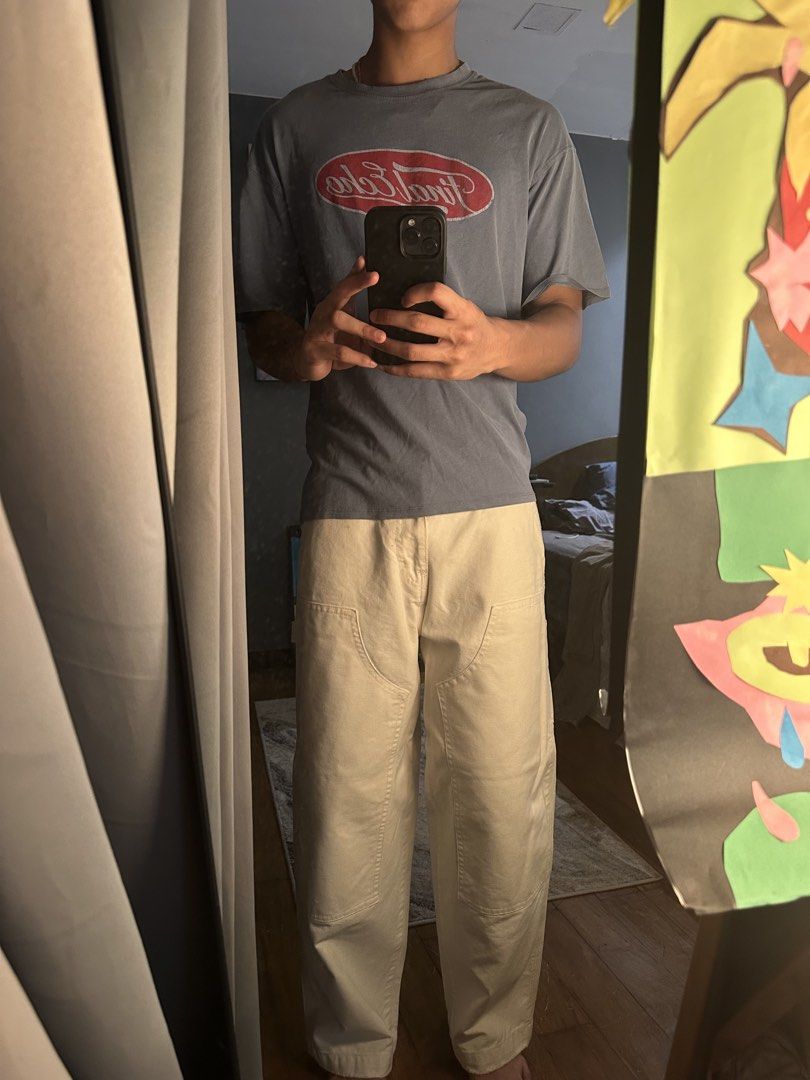 H$M Double Knee White Jeans (Category: Jeans) located in Manila. Submitted by zylesaints (Listing ID 1464518060, Image 2). Description: Location: Manila San Juan REF of photo 5’11 Slightly used Double Knee Baggy Fit .