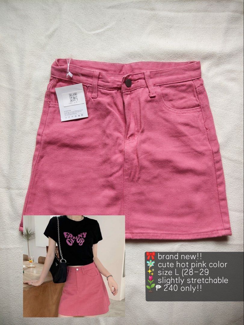 Hot Pink Denim Mini Skirt (Category: Skirts) located in Caloocan City. Submitted by angelinee123 (Listing ID 1464414770, Image 1). Description: Size L - 28 to 29 •Payment methods: Gcash (item price + sf) • Payment first policy • Delivery option: - J&t delivery : 2-3 days depends on loc - Lalamove: same day delivery - meetup: 5th avenue lrt station only (cod avail) .