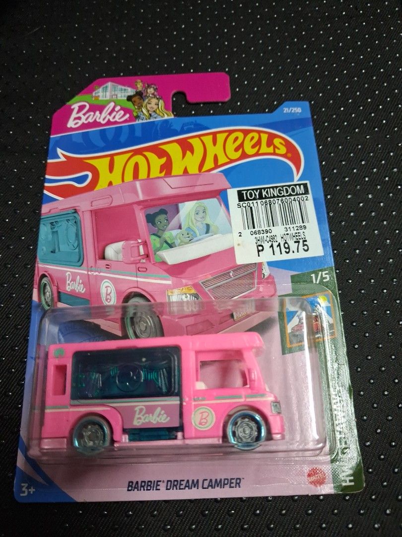 Hot Wheels Barbie Dream Camper 1/5 (Category: Vehicle & Diecast Models) located in Quezon City. Submitted by xserena (Listing ID 1464430762, Image 1). Description: - Hot Wheels Barbie Dream Camper - Part of the 1/5 series - Features a pink camper van design - Adorned with iconic Barbie branding - Ideal for both collectors and children .
