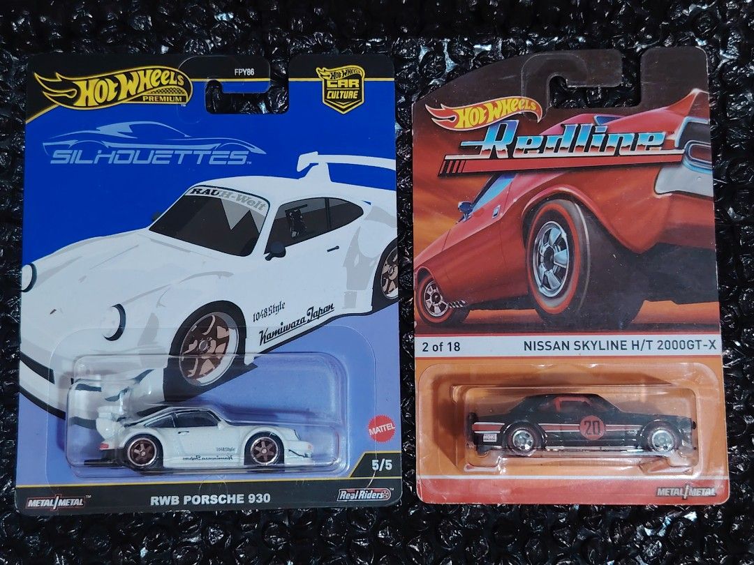 Hot Wheels Set (RWB & Redline) (Category: Vehicle & Diecast Models) located in Malabon City. Submitted by leileimniscate (Listing ID 1464413512, Image 1). Description: ・Hot Wheels Honda set — ₱2000 FIXED - Hot Wheels Premium RWB porsche 930 - Hot Wheels Redline Nissan Skyline H/T 2000GT-X (small crack blister) ＷＹＳＩＷＹＧ Rfs: Decluttering need funds MOP 💵 : GCash / Cash (upon meet-up) MOD 🚚 : Lalamove MEET-UP 🤝 : Malabon Citisquare / Fishermall M