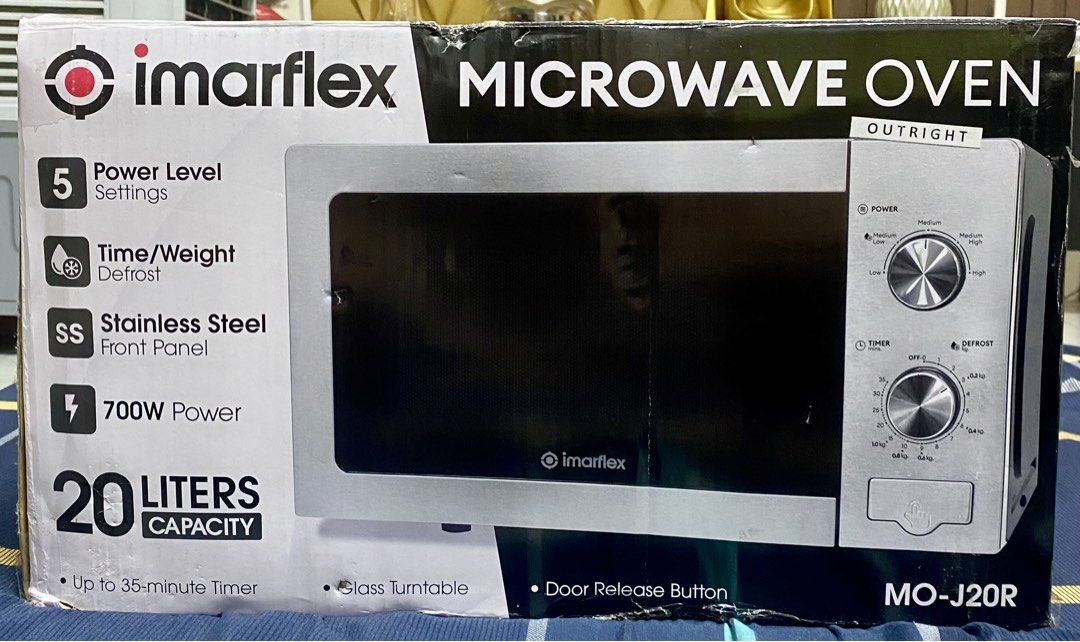 Imarflex MO-J20R Microwave Oven 20L 700W (Category: Ovens & Toasters) located in Caloocan City. Submitted by berdrums (Listing ID 1464359044, Image 1). Description: Brand new srp is 4000 . Now selling for only 3,500 pesos - Imarflex Microwave Oven, Model: MO-J20R - Capacity: 20 Liters - Power: 700W - 5 Power Level Settings - Time & Weight Defrost Function - Up to 35-Minute Timer - Includes Glass Turntable - Stainless Steel Front Panel - Convenien