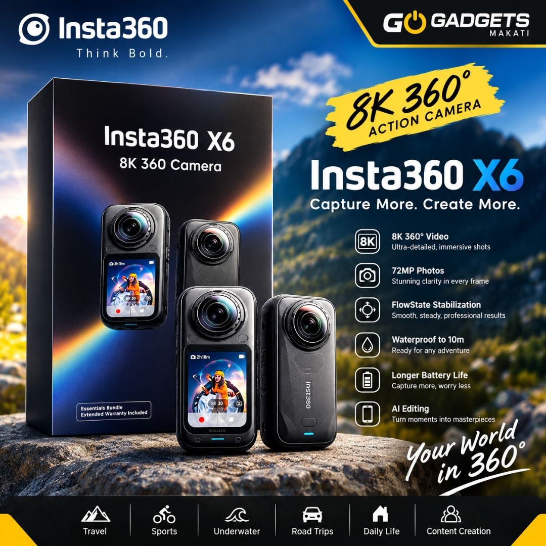 Insta360 X6 Action Camera Essential Bundle Midnight Black (Category: Cameras) located in Caloocan City. Submitted by joseph_elmido (Listing ID 1464458391, Image 1). Description: gagdet camera sport vlogging content creator insta 360 x6 essential.