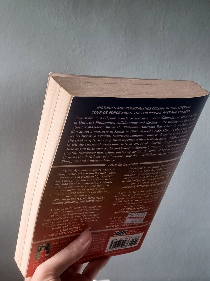 Insurrecto by Gina Apostol (Category: Storybooks) located in Pasig City. Submitted by croisshark (Listing ID 1464416247, Image 3). Description: **WILLING TO TRADE 1:1 FOR GUN DEALER'S DAUGHTER BY GINA APOSTOL** themes: revolution, Fil-Am war, colonization, historical fiction, documentary, Balanggiga massacre has some highlights otherwise brand new.