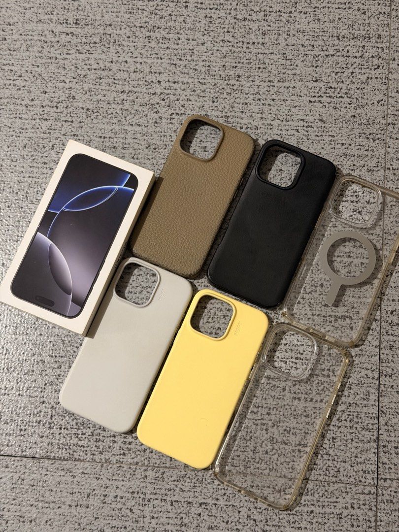 iPhone 16 Pro Max 256GB + Original Cases (Category: iPhone 16 Series) located in Baguio. Submitted by kapillery (Listing ID 1464457342, Image 3). Description: iPhone 16 Pro Max 256GB 87% BH No history of repair and no issues Well-maintained condition Comes with original box (no cord) Comes with original cases - 2 clear cases from Speck (1 magsafe, 1 non-magsafe) - 2 magsafe cases from Moft (yellow, light gray) - 1 black magsafe case from Rhinoshi