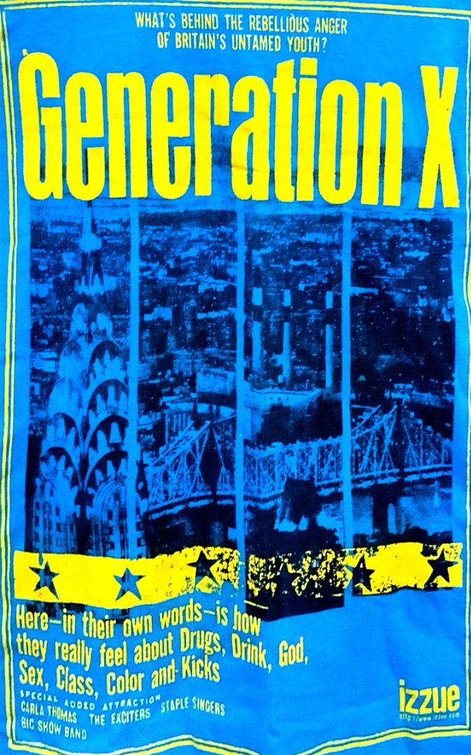 Izzue Generation X Graphic T-Shirt (Category: Others Tops) located in Caloocan City. Submitted by safebear_4bdc70 (Listing ID 1464468796, Image 1). Description: Cool blue Izzue tee, size 2, with a Generation X graphic print featuring a city skyline and bold yellow text. Perfect for 90s style enthusiasts or Gen X fans..