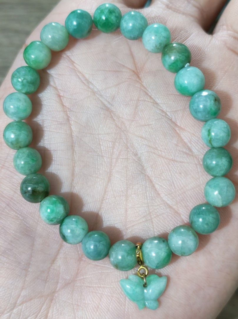 Jadeite bracelet (Category: Bracelets) located in Bacoor. Submitted by jadeitemaster (Listing ID 1464470880, Image 1). Description: This bracelet a bargain price with cute charm. The condition have internal stone lines, overall perfection not so good but the look is so pretty green. Can be used for everyday. Lucky charm, pritection, wealth, healing, career growth. This only one..