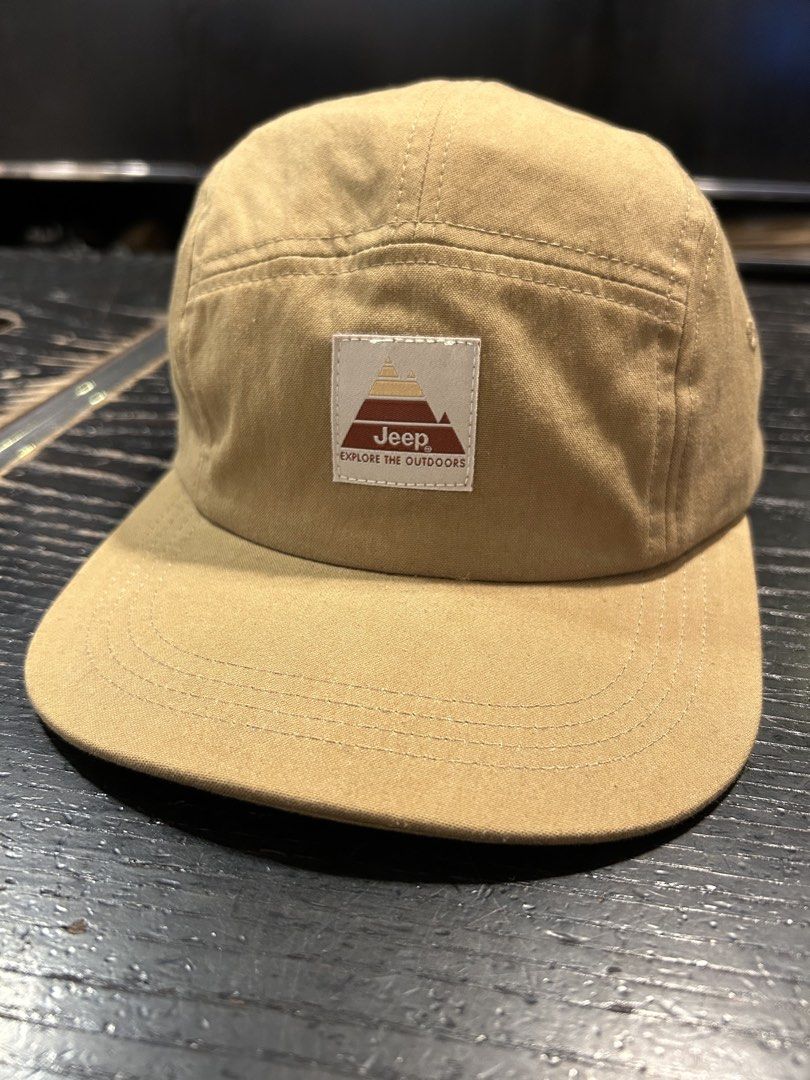 Jeep Explore the Outdoors 5-Panel Tan Cap (Category: Caps & Hats) located in Makati City. Submitted by griatemartinez (Listing ID 1464520098, Image 1). Description: - Tan 5-panel cap from Jeep - Features 'Explore the Outdoors' logo patch - Made in Mexico - Adjustable strap for a comfortable fit - Perfect for casual wear and outdoor adventures.
