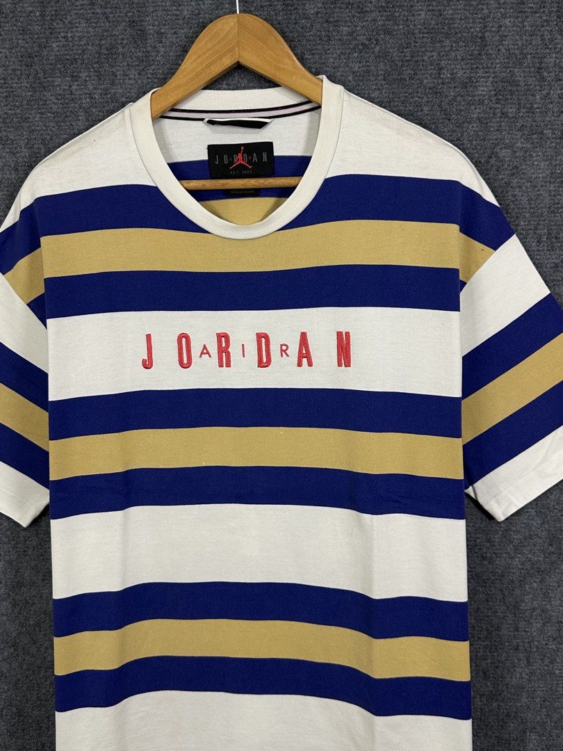 Jordan (Category: Tshirts & Polo Shirts ) located in Daet. Submitted by kevsquintela (Listing ID 1464399988, Image 2). Description: Jordan 🤍💙🤍 Stripes Size - L Dimes - L28xW22 Excellent .