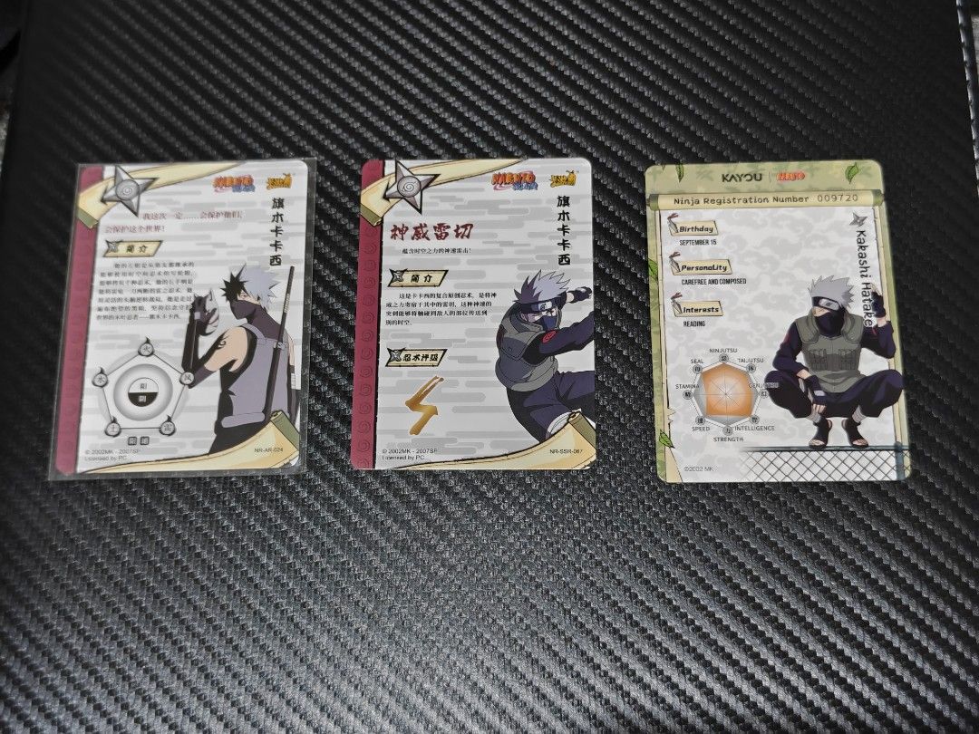 Kakashi Hatake AR, SSR, SR (Category: Raw Singles) located in Mandaluyong City. Submitted by secondlife.thriftshop (Listing ID 1464567735, Image 2). Description: NR-AR-024 (issue bend) NR-SSR-067 NREA02-SR-005L2 📦🛵 J&T, LBC, Lalamove 📍Sta Mesa, QC.