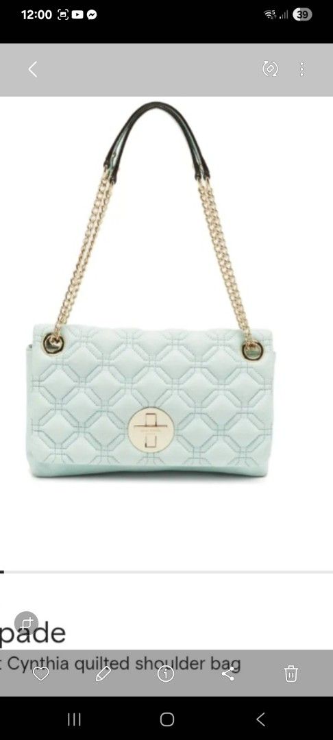 Kate Spade Cynthia Quilted Shoulder Bag (Category: Shoulder Bags) located in Marikina City. Submitted by joyful.finds (Listing ID 1464384276, Image 1). Description: - Brand: Kate Spade - color white.