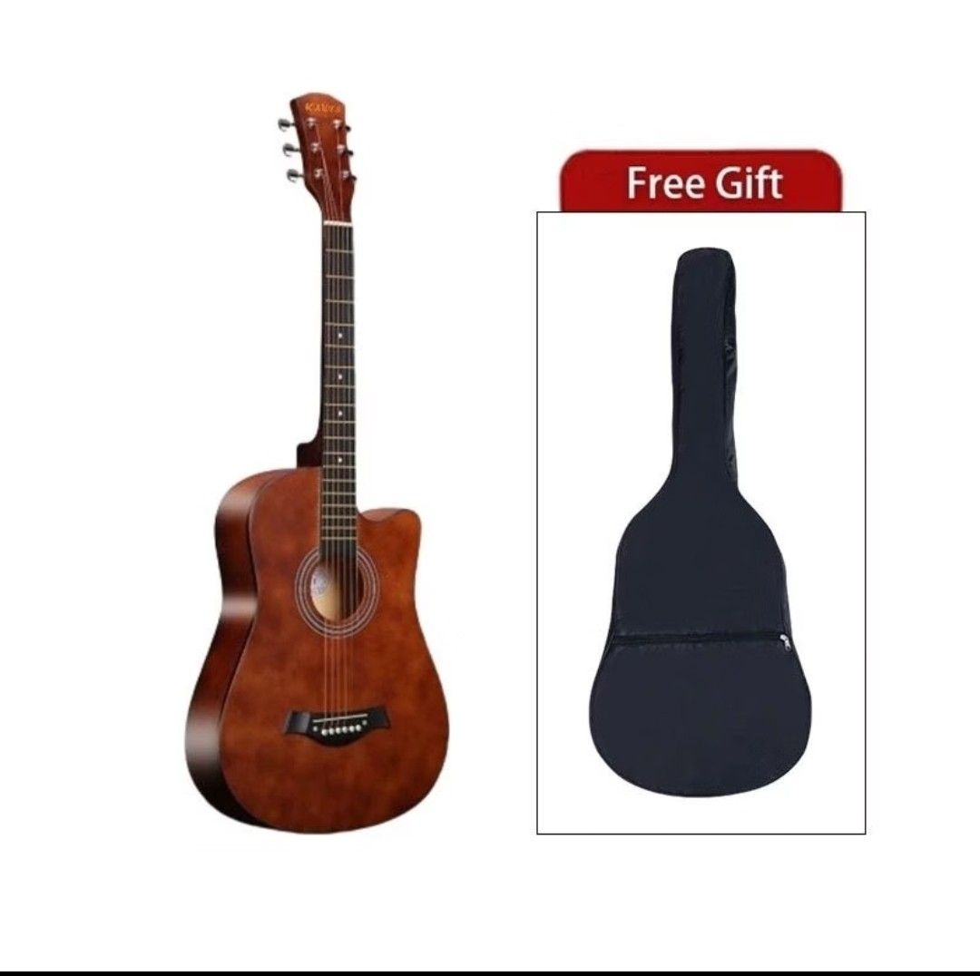KAWES 38in LOW ACTION GUITAR | read description (Category: Musical Instruments) located in Angeles City. Submitted by ace_ce (Listing ID 1464561520, Image 1). Description: — comes with free guitar bag, capo, and pick — low action & no truss rod — there manufacturing marks and missing white dot ( doesn't affect the guitars performance — good for beginners/ kids — shipping will be shouldered by the buyer.