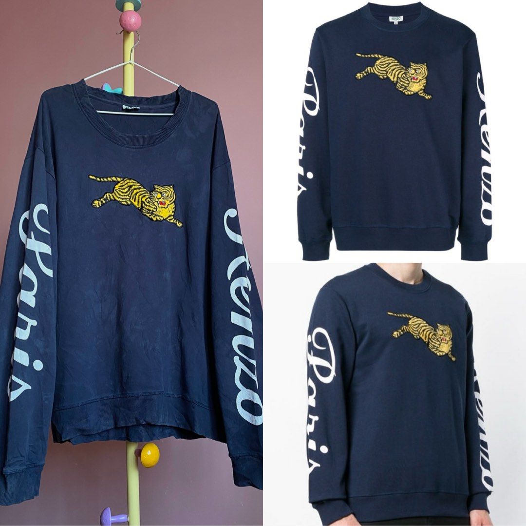 KENZO Jumping Tiger Sweatshirt — Ink Navy (Category: Coats, Jackets and Outerwear) located in Binmaley. Submitted by vanilla_style (Listing ID 1464396266, Image 1). Description: Authentic • Preloved condition Natural fade from wear — gives soft vintage look No holes, no stains, embroidery & prints intact Still very wearable ✨🤍 Original retail: ~₱15,000+.