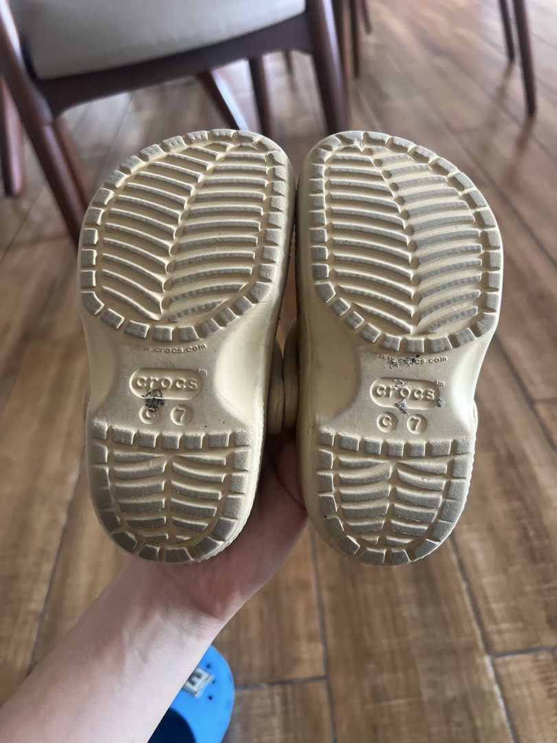Kids' Crocs - Blue and Tan (Category: Babies & Kids Fashion) located in Manila. Submitted by cubbyhole525928 (Listing ID 1464400583, Image 3). Description: - Two pairs of kids' Crocs - Blue pair features fun Jibbitz (star, 'E') - Tan pair also available - Great for indoor and outdoor play - Comfortable and easy to clean -both size C7 Free jibbitz 700 for both.