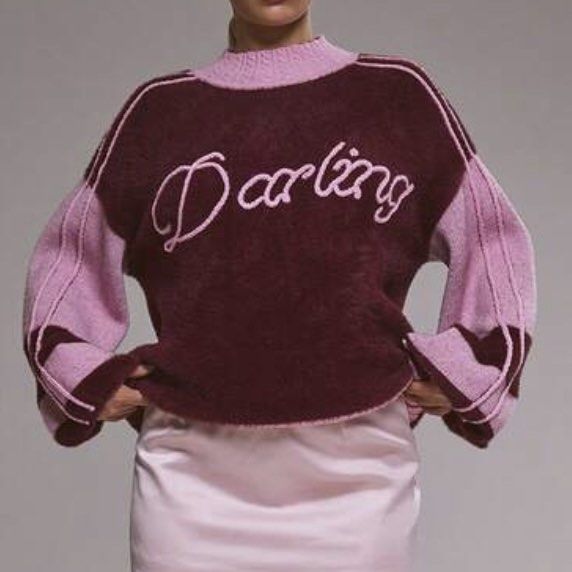 Knit Sweater Maroon Pink (Category: Coats, Jackets and Outerwear) located in Caloocan City. Submitted by yannabeeeee (Listing ID 1464468842, Image 1). Description: - Super cute fuzzy knit sweater - Maroon body with contrasting pink sleeves - "Darling" embroidery on the front - Stylish mock neck design - Perfect for casual wear and layering - Looks and feels incredibly comfy.