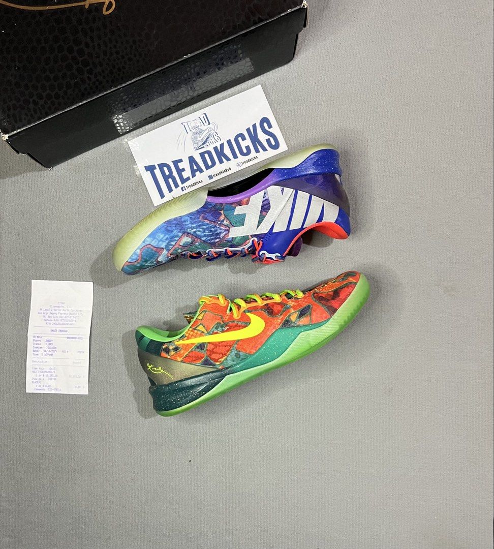 Kobe 8 what the (Category: Sneakers) located in Rizal. Submitted by treadkicks (Listing ID 1464363814, Image 1). Description: For sale/trade Kobe 8 what the Size 8 Used few times 7,995 pesos Cainta, rizal @treadkicks on fb and ig.