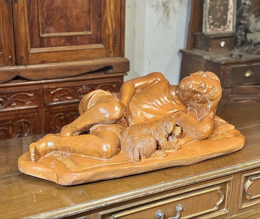 Large Sleeping Boy Carbing Ukit Display Sculpture (Category: Other Home Decor) located in Manila. Submitted by sinaunang_gamit (Listing ID 1464382242, Image 1). Description: Large Sleeping Boy Carbing Ukit Display Sculpture Length: 33 inches Width: 15 inches Height: 10 inches Wood material ₱12k.
