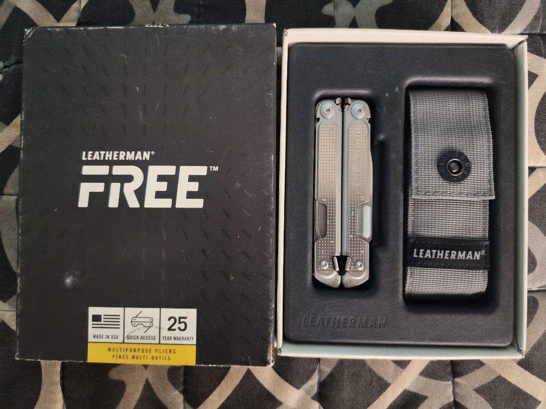 Leatherman FREE P2 Multi-tool Pliers with Sheath (Category: Hiking & Camping) located in Manila. Submitted by lean0762 (Listing ID 1464416797, Image 2). Description: - Leatherman FREE P2 Multi-tool - Made in USA - All tools accessible from the outside - One-handed operation - Magnetic closure - Includes Leatherman sheath - Backed by a 25-year warranty - Ideal for everyday carry (EDC).