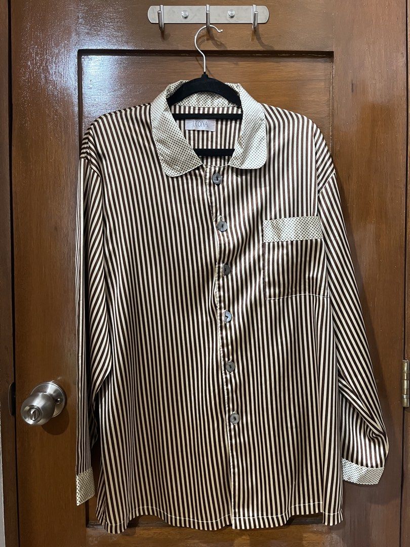 LEONA Striped Pajama Shirt (Category: Shirts) located in Manila. Submitted by bbhzl (Listing ID 1464399518, Image 1). Description: Has a good oversized fit RFS/ Decluttering .