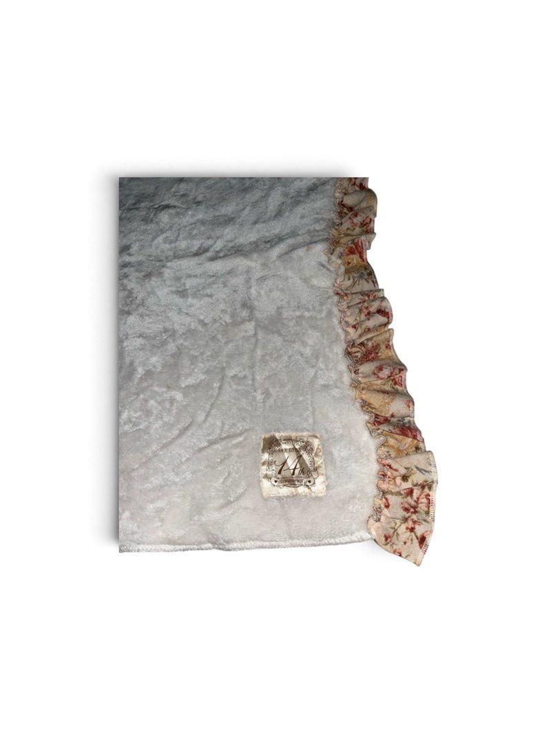 Liz Lisa Blanket (Category: Scarves) located in Nabua. Submitted by lastthrift2.0 (Listing ID 1464515741, Image 2). Description: Dimes•37x22 - Beautiful light blue velvet scarf - Features a pretty floral ruffle trim along the edges - Subtle textured pattern on the velvet - High-quality feel - Dimensions: Approximately 60 inches long and 15 inches wide - Perfect for adding a stylish flair to your outfits.