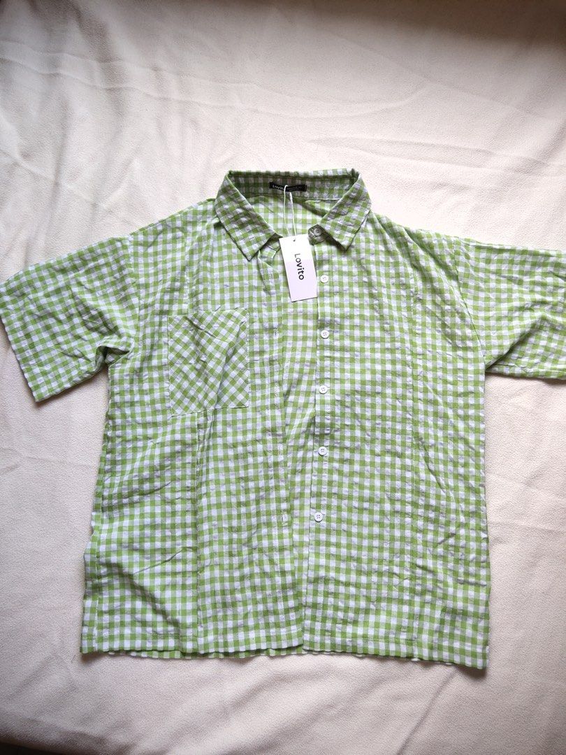 Lovito Green Gingham Plaid Oversized Shirt (Category: Shirts) located in Caloocan City. Submitted by angelinee123 (Listing ID 1464410550, Image 2). Description: Size M - oversized fit (brand new) •Payment methods: Gcash (item price + sf) • Payment first policy • Delivery option: - J&t delivery : 2-3 days depends on loc - Lalamove: same day delivery - meetup: 5th avenue lrt station only (cod avail) .