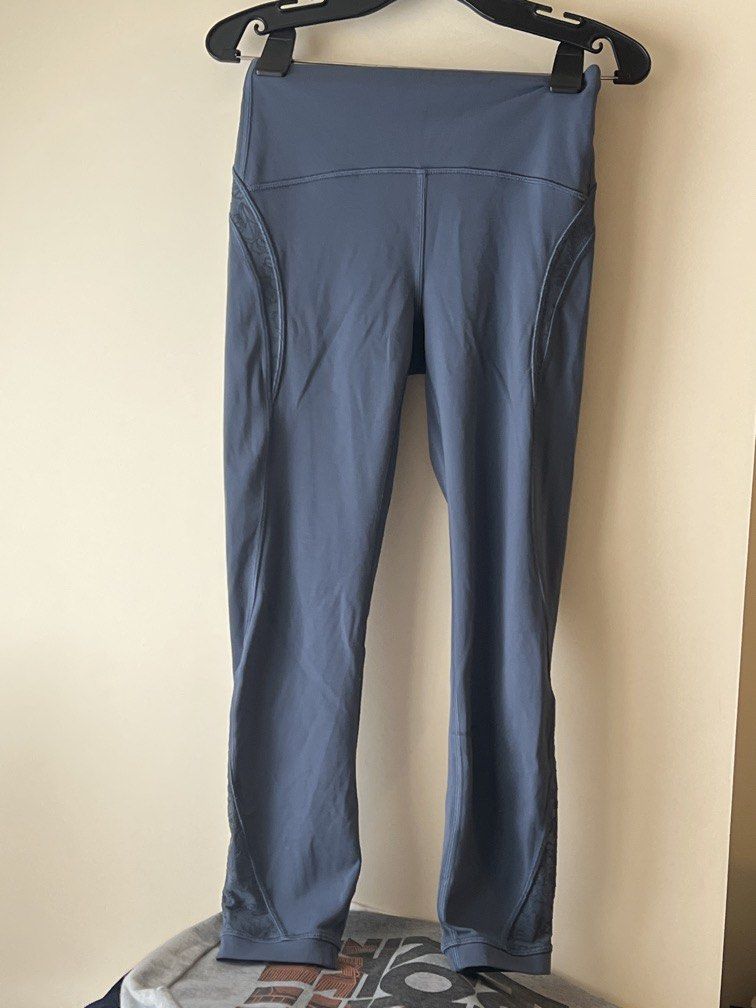 Lululemon blue gray leggings (Category: Activewear) located in Pasig City. Submitted by sandace (Listing ID 1464441799, Image 1). Description: Authentic Features mesh with floral pattern There are dark marks on one leg (as shown on one of the pics) but hopefully can removed thru several washings..