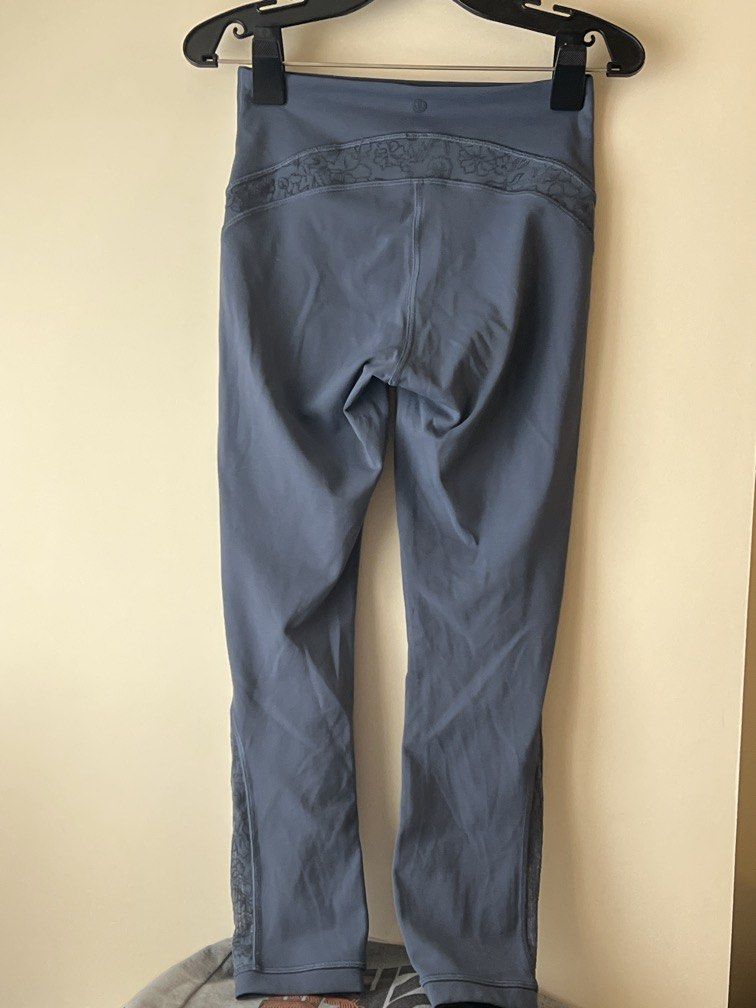 Lululemon blue gray leggings (Category: Activewear) located in Pasig City. Submitted by sandace (Listing ID 1464441799, Image 2). Description: Authentic Features mesh with floral pattern There are dark marks on one leg (as shown on one of the pics) but hopefully can removed thru several washings..