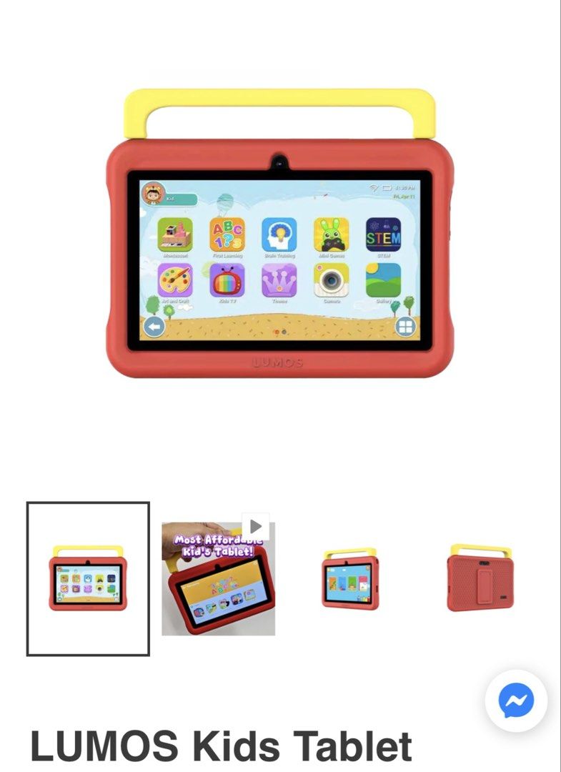 LUMOS KIDS TABLET (Category: Laptops & Notebooks) located in Manila. Submitted by ysvtrading (Listing ID 1464430336, Image 1). Description: https://www.lumosprojector.ph/products/lumos-kids-tablet?srsltid=AU7gw4WMBd97guVbfGX2RElsYJesZ-Xs4CtZwuuJBrUZVXDTl3qXuONZ It was a gift for my son's birthday. Opened and checked for working condition. 10/10 condition Complete with Box and Accessories UNTOUCHED.